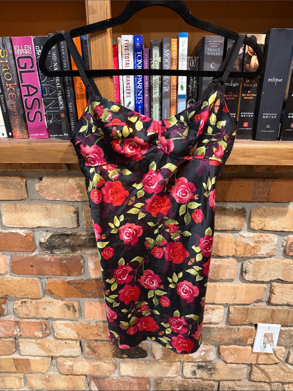 Vintage Victoria’s Secret Floral Rose Print Slip Dress - Black and Red Sz Small